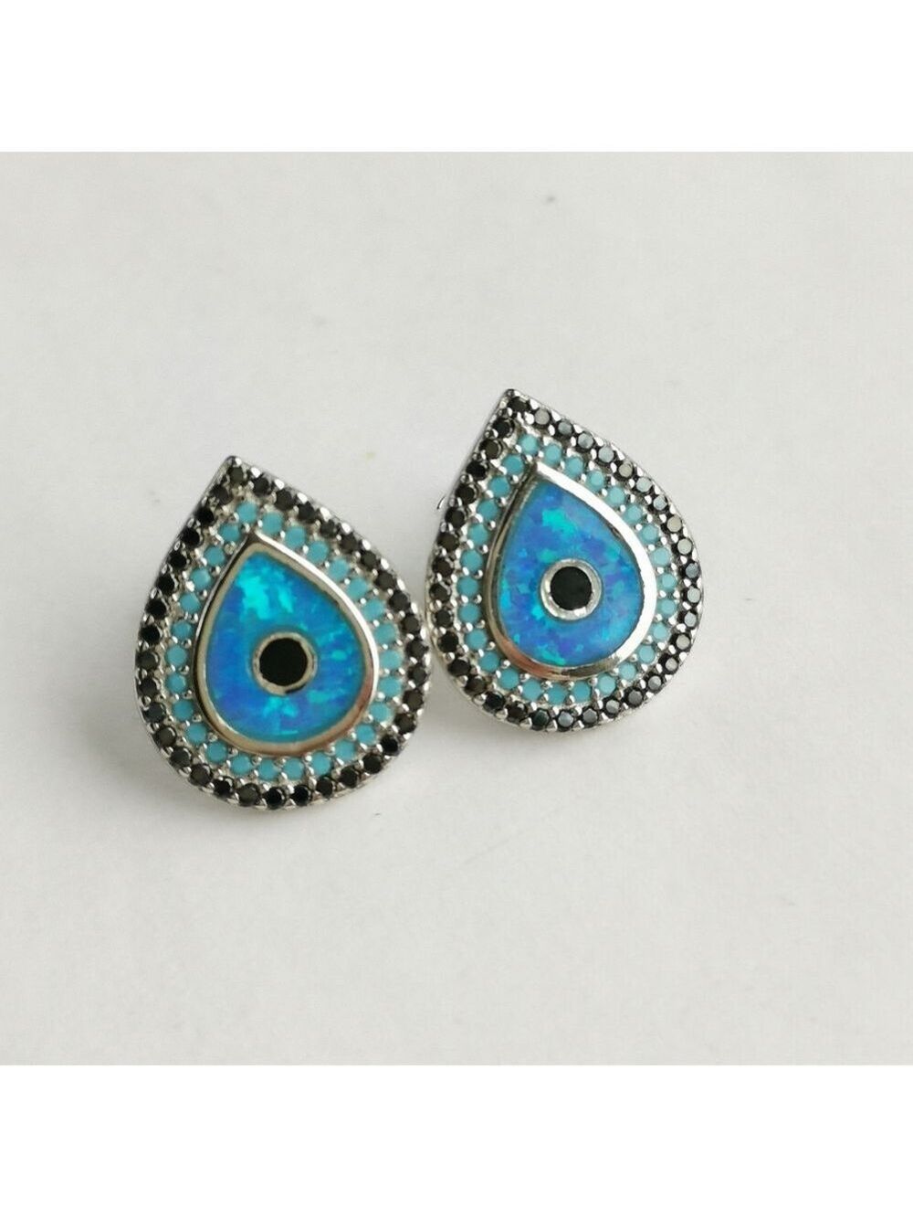 Peacock Sterling silver Blue Fire Opal, Turquoise Spinel stud earrings 🆕